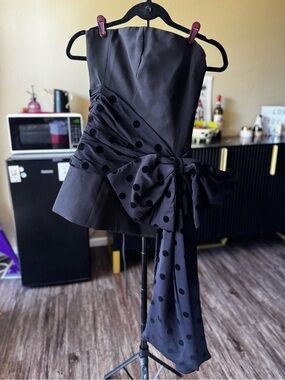 MURCI Black Polka Dot Bow-Accent Strapless Dress